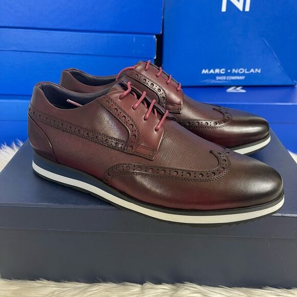 Marc Nolan Gavin Burgundy Wingtip Leather sneakers dress shoes size 7 - Picture 1 of 10